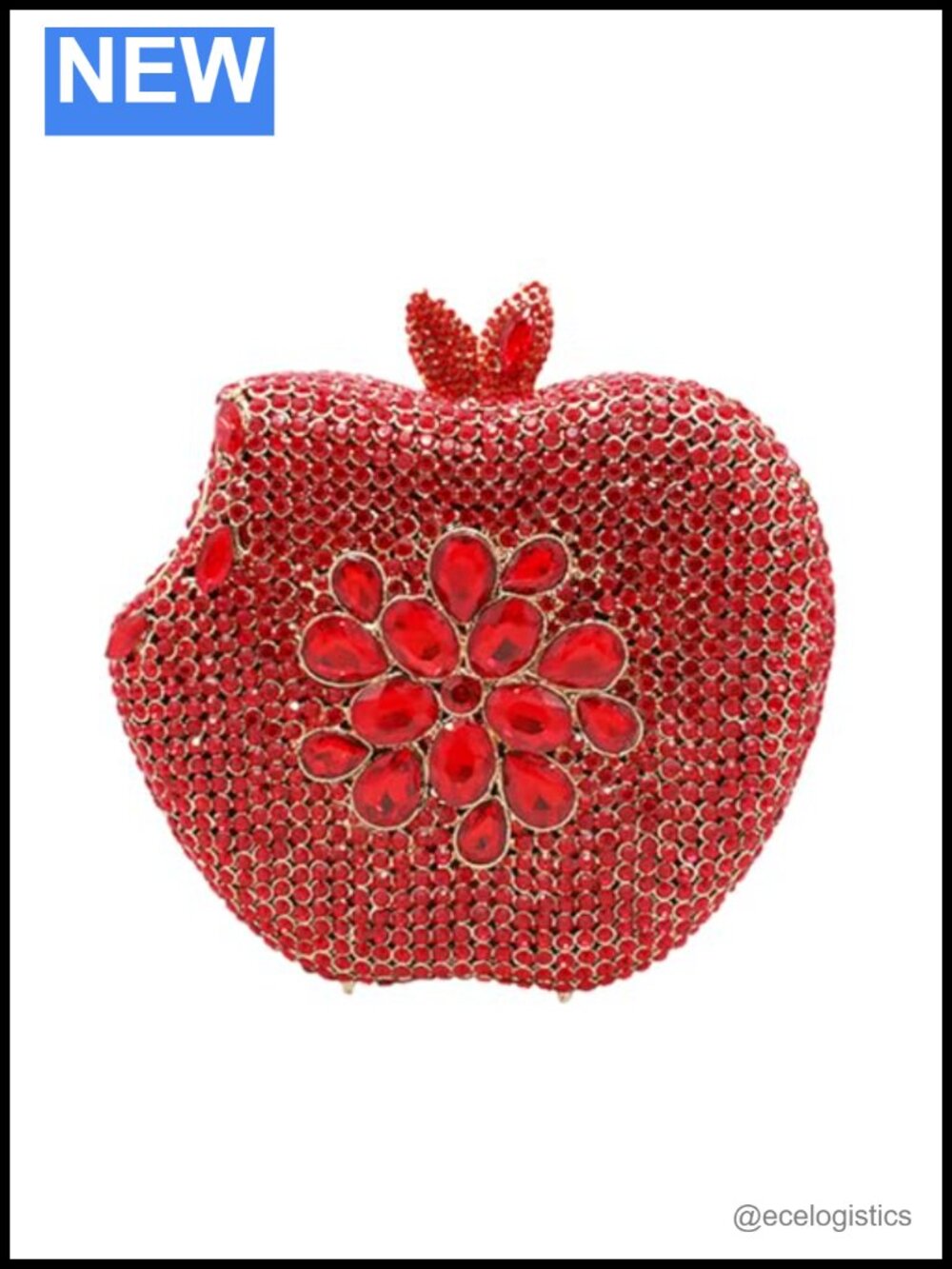 Rhinestone Apple Shape Evening Clutch Handbag with Detachable Chain